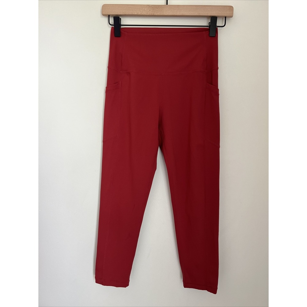 Zyia Active Brilliant High Rise Capri Crop Legging Size 4 Red Pocket